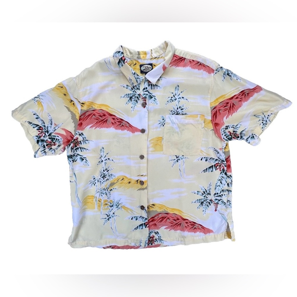 Tommy Bahama Hawaiian Coconut Button Front Shirt L Palm Island Surf